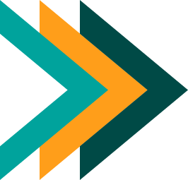 Arrow with teal, orange, and dark turquoise